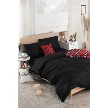 Lenjerie de pat dubla Super King (EU) (IT), 3 piese, L'essentiel Maison, Solid, Negru