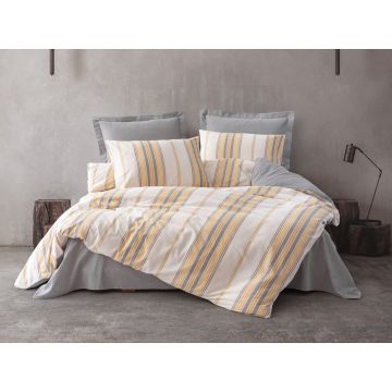 Lenjerie de pat dubla Super King (EU) (IT), 3 piese, L'essentiel Maison, Tribus, Yellow / Grey / White