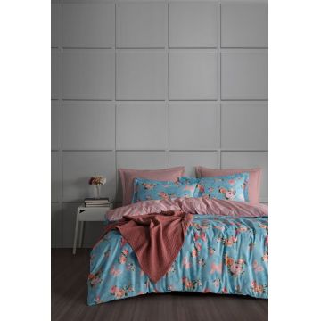 Lenjerie de pat dubla Super King (EU) (IT), L'essentiel Maison, Flower, Pulbere / Alb