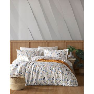 Lenjerie de pat dubla Super King (EU) (IT), L'essentiel Maison, May, Albastru închis / Maro / Galben