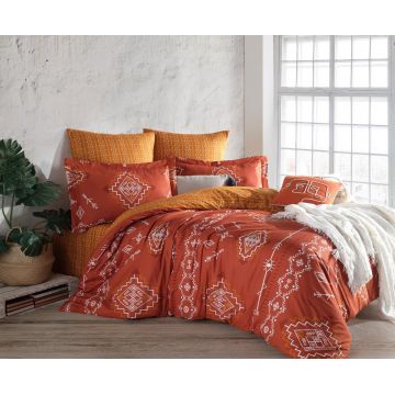 Lenjerie de pat dubla Super King (EU) (IT), L'essentiel Maison, Talas, Portocaliu/Alb