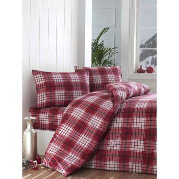 Lenjerie de pat dubla Super King (FR), 3 piese, L'essentiel Maison, Ekose v2, Rosu/Alb