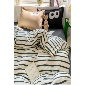 Lenjerie de pat dubla Super King (FR), 3 piese, L'essentiel Maison, Funny, Negru/Maro