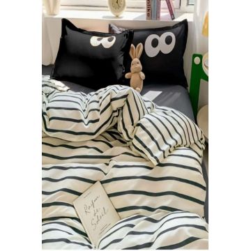 Lenjerie de pat dubla Super King (FR), 3 piese, L'essentiel Maison, Funny, Negru