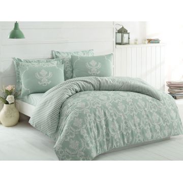 Lenjerie de pat dubla Super King (FR), 3 piese, L'essentiel Maison, Pure, Sea Green / White