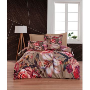 Lenjerie de pat pentru o persoana (DE), 2 piese, L'essentiel Maison, 470, Maro / Roșu / Roz / Verde