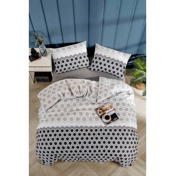 Lenjerie de pat pentru o persoana (FR), 2 piese, L'essentiel Maison, Geometric, Negru / Alb / Gri