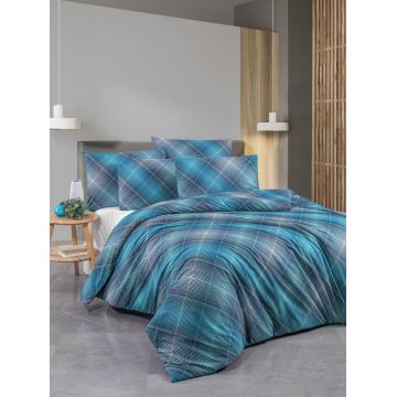 Lenjerie de pat pentru o persoana (FR), L'essentiel Maison, Dasha, Albastru / Albastru închis