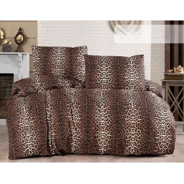 Lenjerie de pat pentru o persoana (FR), L'essentiel Maison, Leopard, Maro / Crem / Negru