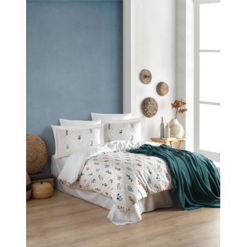 Lenjerie de pat pentru o persoana (FR), L'essentiel Maison, Ofelya, Alb/Verde
