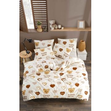 Lenjerie de pat pentru o persoana Single XXL (DE), 2 piese, L'essentiel Maison, Teddy Bear Heart, Muștar / Alb / Gri / Roz