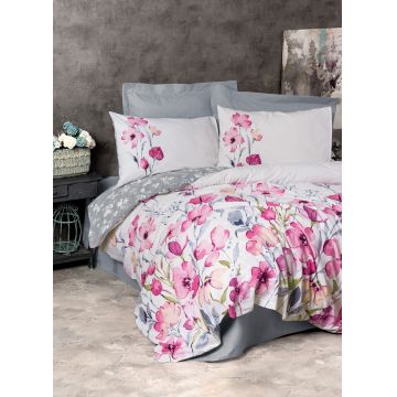 Lenjerie de pat pentru o persoana Single XXL (DE), L'essentiel Maison, Carla, Gri / Alb / Roz