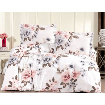 Lenjerie de pat pentru o persoana Single XXL (DE), L'essentiel Maison, Flower, Alb / Maro / Roz deschis / Mov deschis