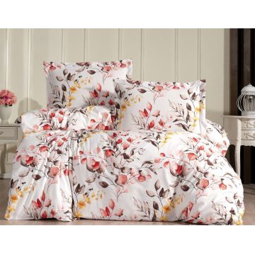 Lenjerie de pat pentru o persoana Single XXL (DE), L'essentiel Maison, Leavy, Alb / Maro / Galben / Roșu / Gri