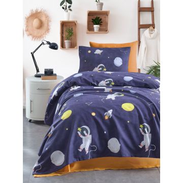 Cuvertura pique dubla Super King (EU) (IT), L'essentiel Maison, Astron, Bumbac, Albastru inchis