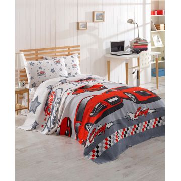 Cuvertura pique dubla Super King (EU) (IT), L'essentiel Maison, Crazy, Bumbac, Alb / Gri / Roșu