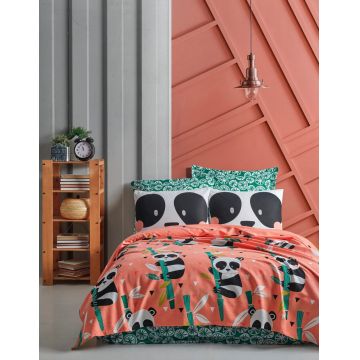 Cuvertura pique dubla Super King (EU) (IT), L'essentiel Maison, Panida, Bumbac, Roz / Verde / Negru / Alb