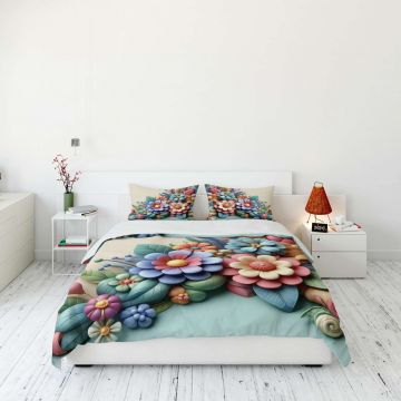 Lenjerie de pat dubla King (FR), 3 piese, L'essentiel Maison, FLW_DVT25-2, Multicolor