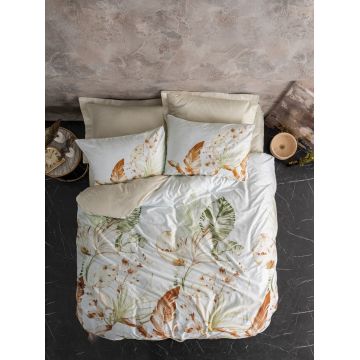 Lenjerie de pat dubla King (FR), L'essentiel Maison, Luster, Bej/Alb/Verde