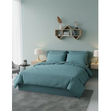 Lenjerie de pat dubla King (FR), L'essentiel Maison, Nesto Kombin, Petrol Green / White