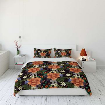 Lenjerie de pat dubla Super King (EU) (IT), 3 piese, L'essentiel Maison, FLW_DVT25-29, Multicolor