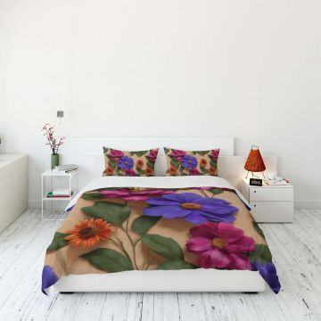 Lenjerie de pat dubla Super King (EU) (IT), 3 piese, L'essentiel Maison, FLW_DVT25-31, Multicolor