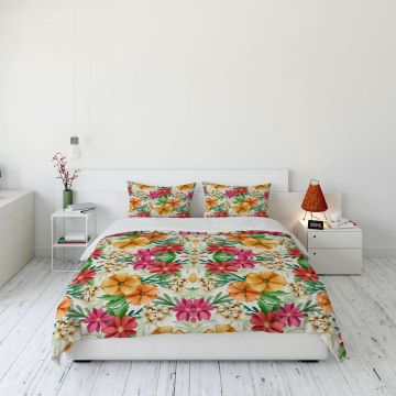 Lenjerie de pat dubla Super King (FR), 3 piese, L'essentiel Maison, FLW_DVT25-26, Multicolor