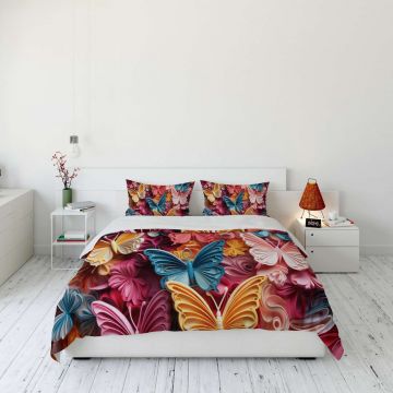 Lenjerie de pat dubla Super King (FR), 3 piese, L'essentiel Maison, FLW_DVT25-35, Multicolor