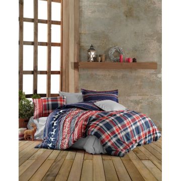 Lenjerie de pat pentru o persoana (FR), 2 piese, L'essentiel Maison, Chr-Coverset-2, Roșu / Alb / Albastru închis / Gri