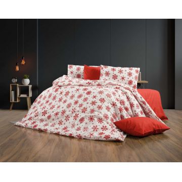 Lenjerie de pat pentru o persoana (FR), 2 piese, L'essentiel Maison, Chr-Coverset-4, Alb/Rosu