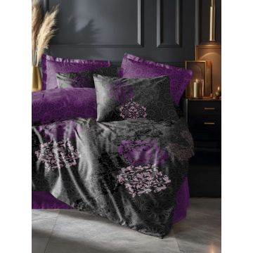 Lenjerie de pat pentru o persoana Single XXL (DE), L'essentiel Maison, Leylazar, Bumbac Satinat, Mov pruna