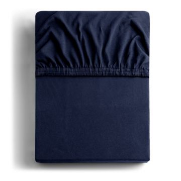 Cearceaf albastru închis din jerseu cu elastic 200x200 cm Amber – Restilo