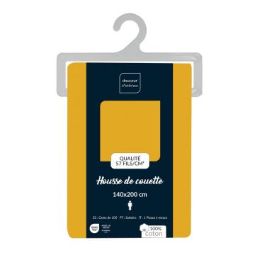 Husă de pilotă galbenă din bumbac pentru pat de o persoană 140x200 cm Lina – douceur d'intérieur