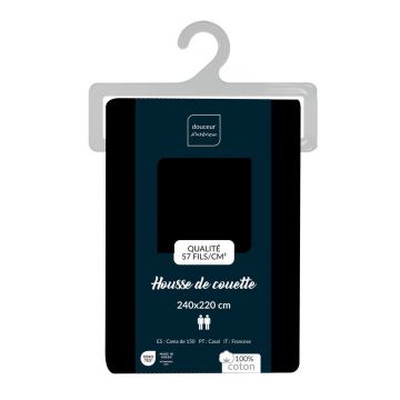 Husă de pilotă neagră din bumbac pentru pat dublu/extinsă 240x220 cm Lina – douceur d'intérieur