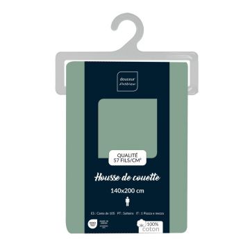 Husă de pilotă verde din bumbac pentru pat de o persoană 140x200 cm Lina – douceur d'intérieur