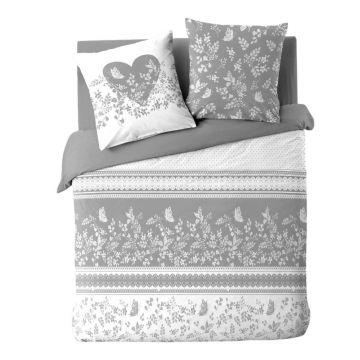 Lenjerie de pat albă/gri din bumbac pentru pat dublu/extinsă cu 3 piese 240x220 cm Annie – douceur d'intérieur