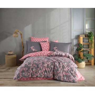 Lenjerie de pat dubla 4 piese, L'essentiel Maison, Alanza, Pulbere / Gri