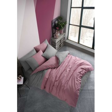 Lenjerie de pat dubla 4 piese, L'essentiel Maison, Diamond, Roz deschis / Antracit