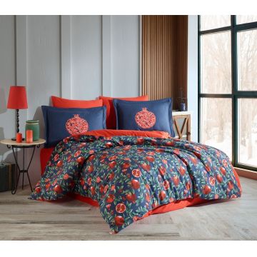 Lenjerie de pat dubla 4 piese, L'essentiel Maison, Plenty, Roșu / Albastru închis / Verde