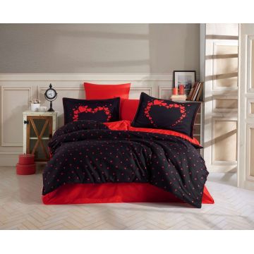 Lenjerie de pat dubla, L'essentiel Maison, Amore, Negru/Rosu