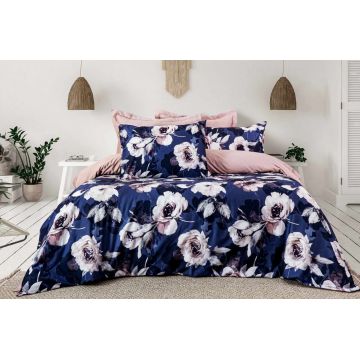 Lenjerie de pat dubla, L'essentiel Maison, Scala, Mov / Pudră / Alb