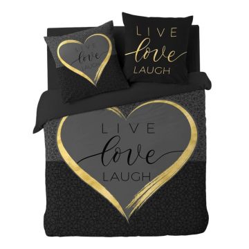 Lenjerie de pat neagră din bumbac pentru pat dublu/extinsă cu 3 piese 240x220 cm Crazy Love – douceur d'intérieur