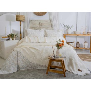 Set cuvertura de pat dubla 3 piese, L'essentiel Maison, Pamela, Crem