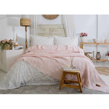Set cuvertura de pat dubla 3 piese, L'essentiel Maison, Pamela, Roz pudra