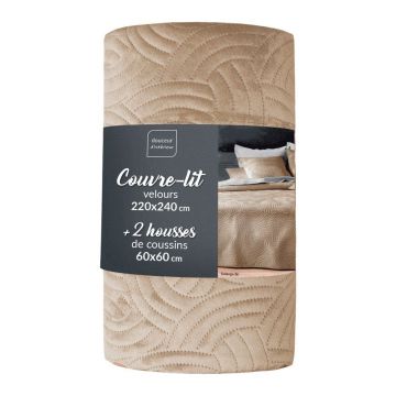Set cuvertură și față de pernă bej din catifea 220x240 cm Solange – douceur d'intérieur