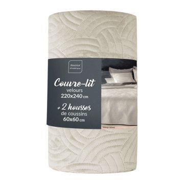 Set cuvertură și față de pernă crem din catifea 220x240 cm Solange – douceur d'intérieur