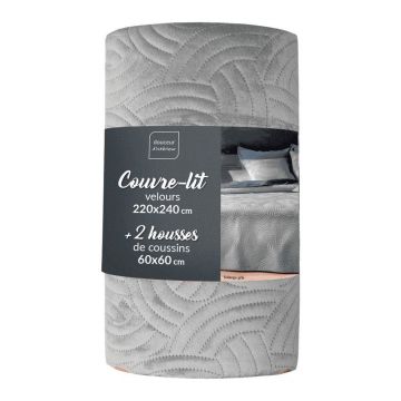 Set cuvertură și față de pernă gri din catifea 220x240 cm Solange – douceur d'intérieur