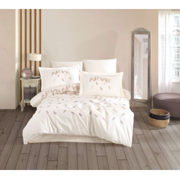 Set de huse de pilotă duble din poplin brodat, L'essentiel Maison, Lidia, Crem