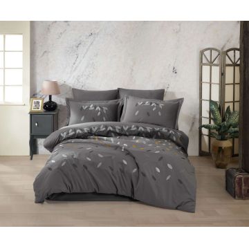 Set de huse de pilotă duble din poplin brodat, L'essentiel Maison, Lidia, Gri