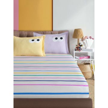 Set de pat dublu (cearceaf cu elastic si perne) 3 piese, L'essentiel Maison, Funny Cizgili, Galben